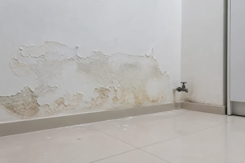 Sinal inicial relacionado a parede descascando indicam possível vazamento em imóvel residencial.