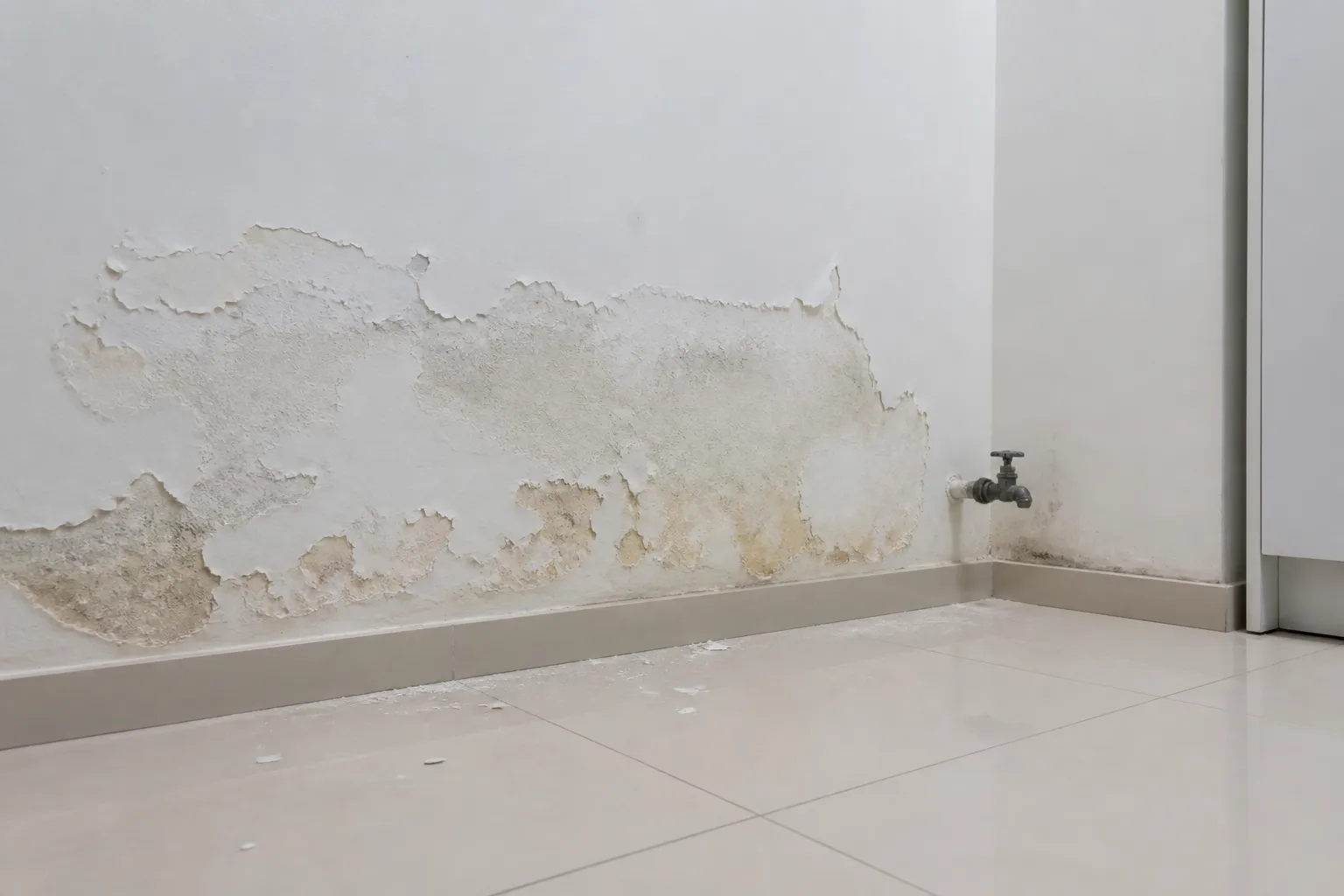 Sinal inicial relacionado a parede descascando indicam possível vazamento em imóvel residencial.