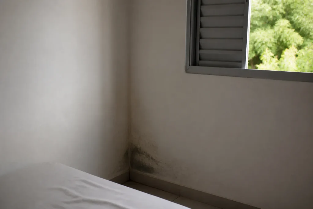 Sinal inicial relacionado a quando o mofo pode indicar vazamento em imóvel residencial.