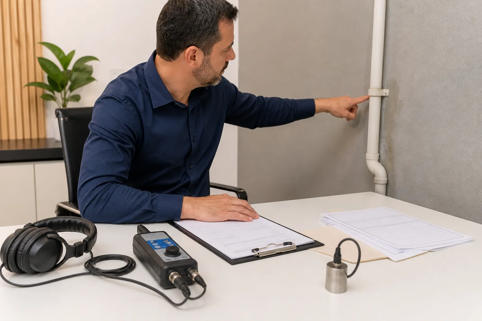 Responsável confere orientações após avaliação relacionada a vazamento em pvc diagnostico profissional.