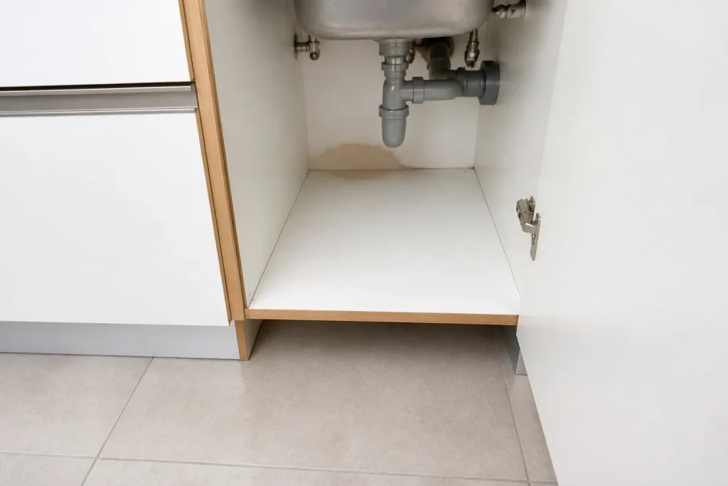Sinal inicial relacionado a vazamento na cozinha sintomas iniciais em imóvel residencial.