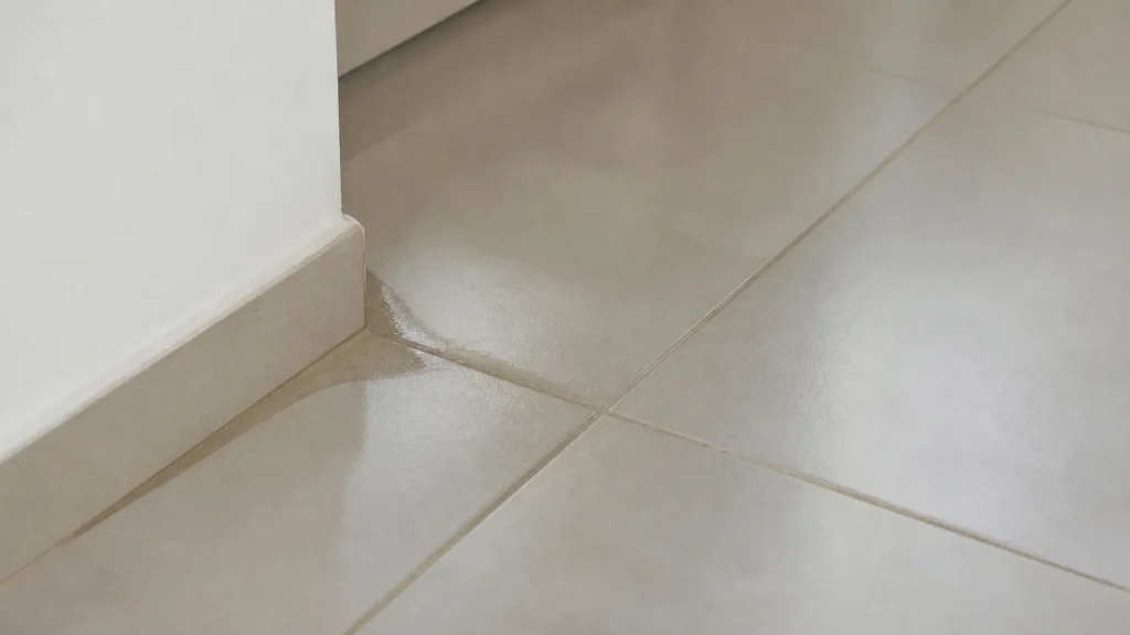 Sinal inicial relacionado a vazamento sob piso metodos de localizacao em imóvel residencial.