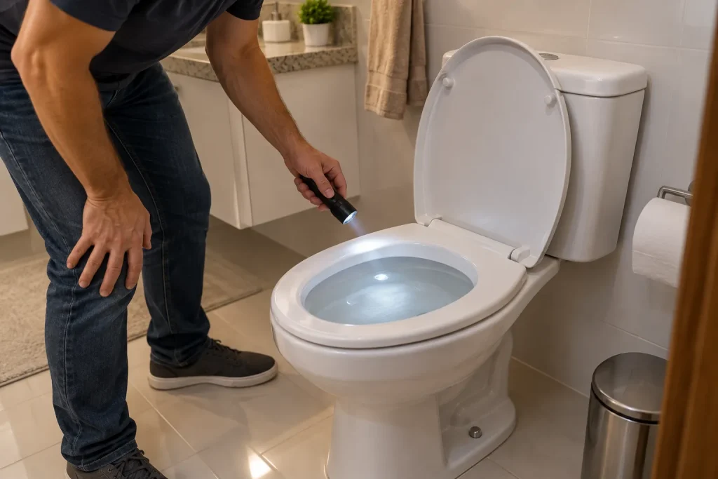 Sinal visível relacionado a Antes de desentupir vaso sanitário, avalie os sinais no imóvel.
