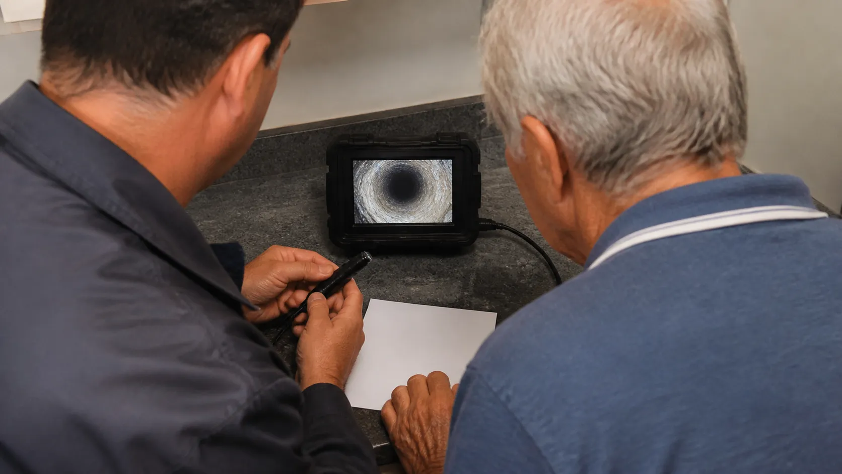 Responsável confere orientações após avaliação relacionada a câmera de inspecao ajuda no diagnostico.