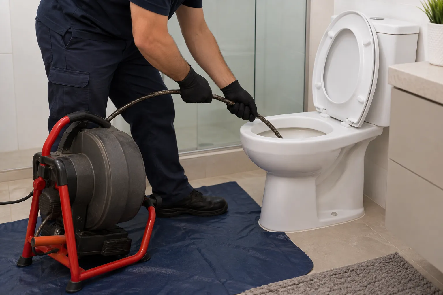 Profissional realiza avaliação técnica relacionada a orientação de moradores sobre ralos e vasos sanitários.