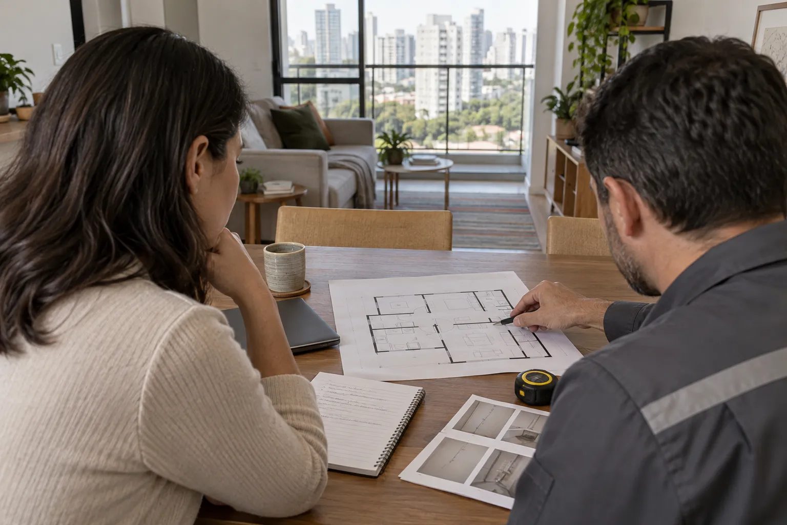 Responsável confere orientações após avaliação relacionada a entupimento em imóvel alugado e a decisão do proprietário de chamar uma desentupidora.