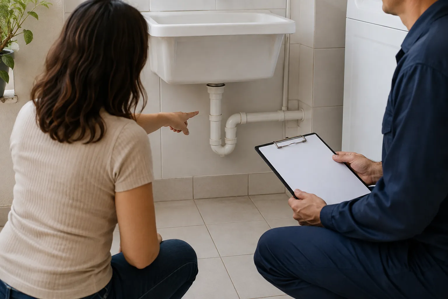 Responsável confere orientações após avaliação relacionada a vazamento na area de servico causas.