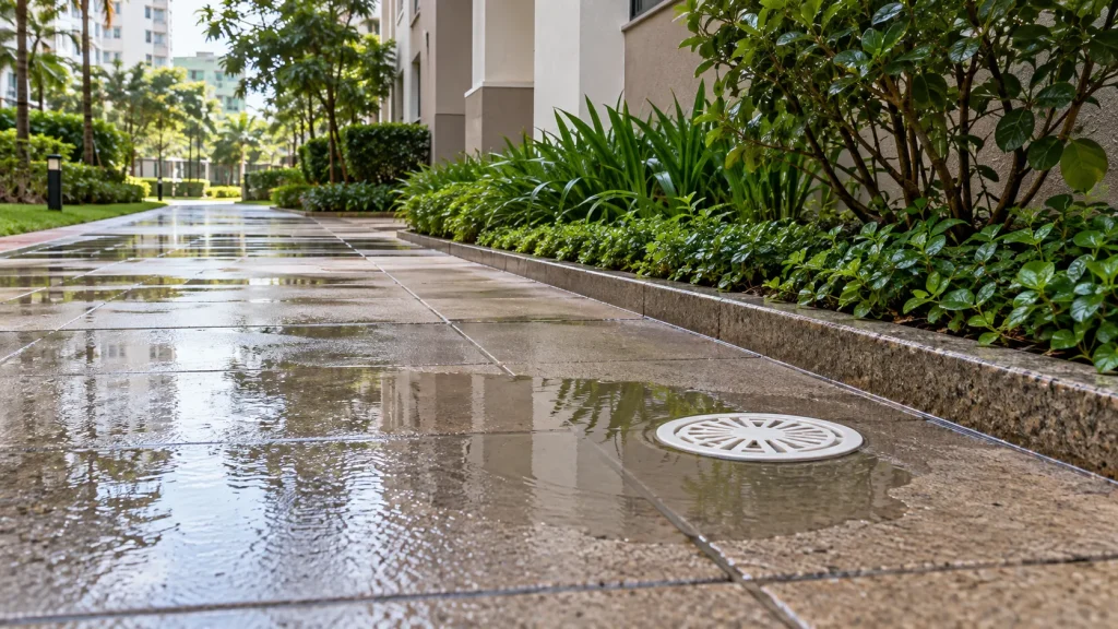 Sinal visível relacionado a Quando a água volta depois da chuva no imóvel.