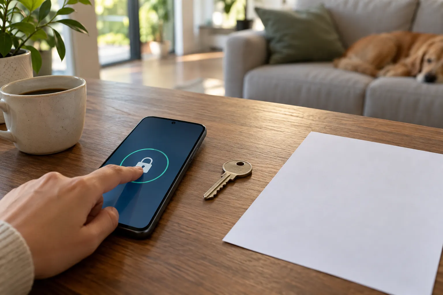 Celular e chave organizados para autorização de atendimento no imóvel.