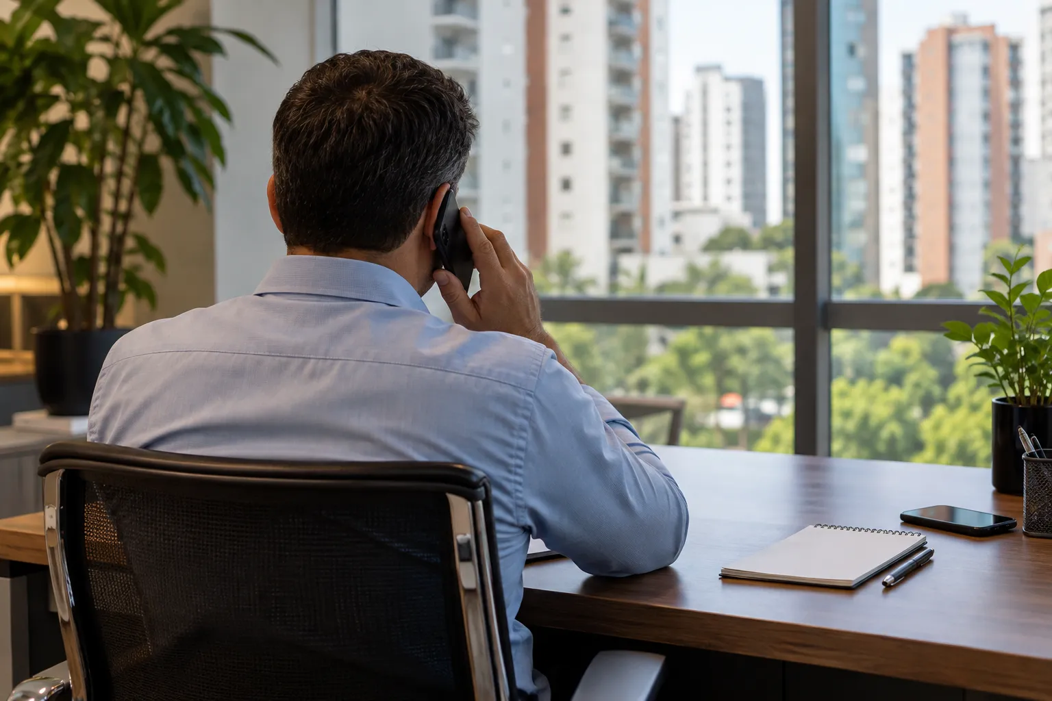 Responsável organizando atendimento de desentupimento em imóvel de São Paulo.