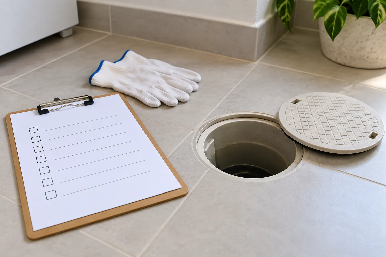 Checklist de atendimento próximo a acesso hidráulico no piso.