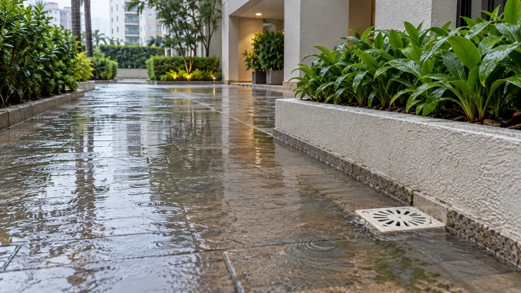 Sinal visível relacionado a Como perceber uma rede pluvial obstruída no imóvel.